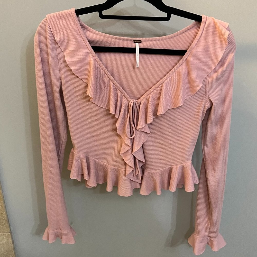 Free People Pink Ruffle Tie Top